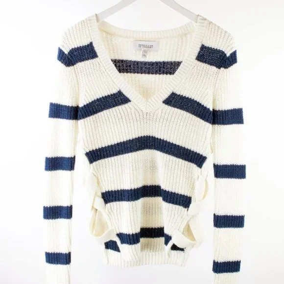 Derek Lam 10 Crosby Creme Striped Lace-Up Sweater
